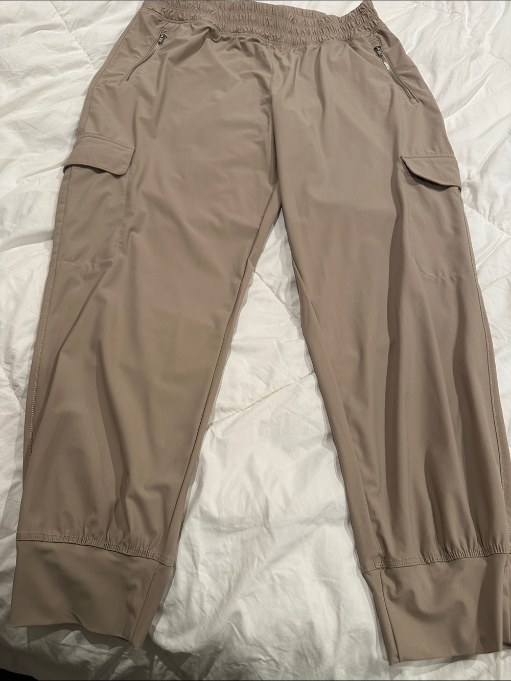 Women's Taupe Cargo Joggers with Elastic Waist